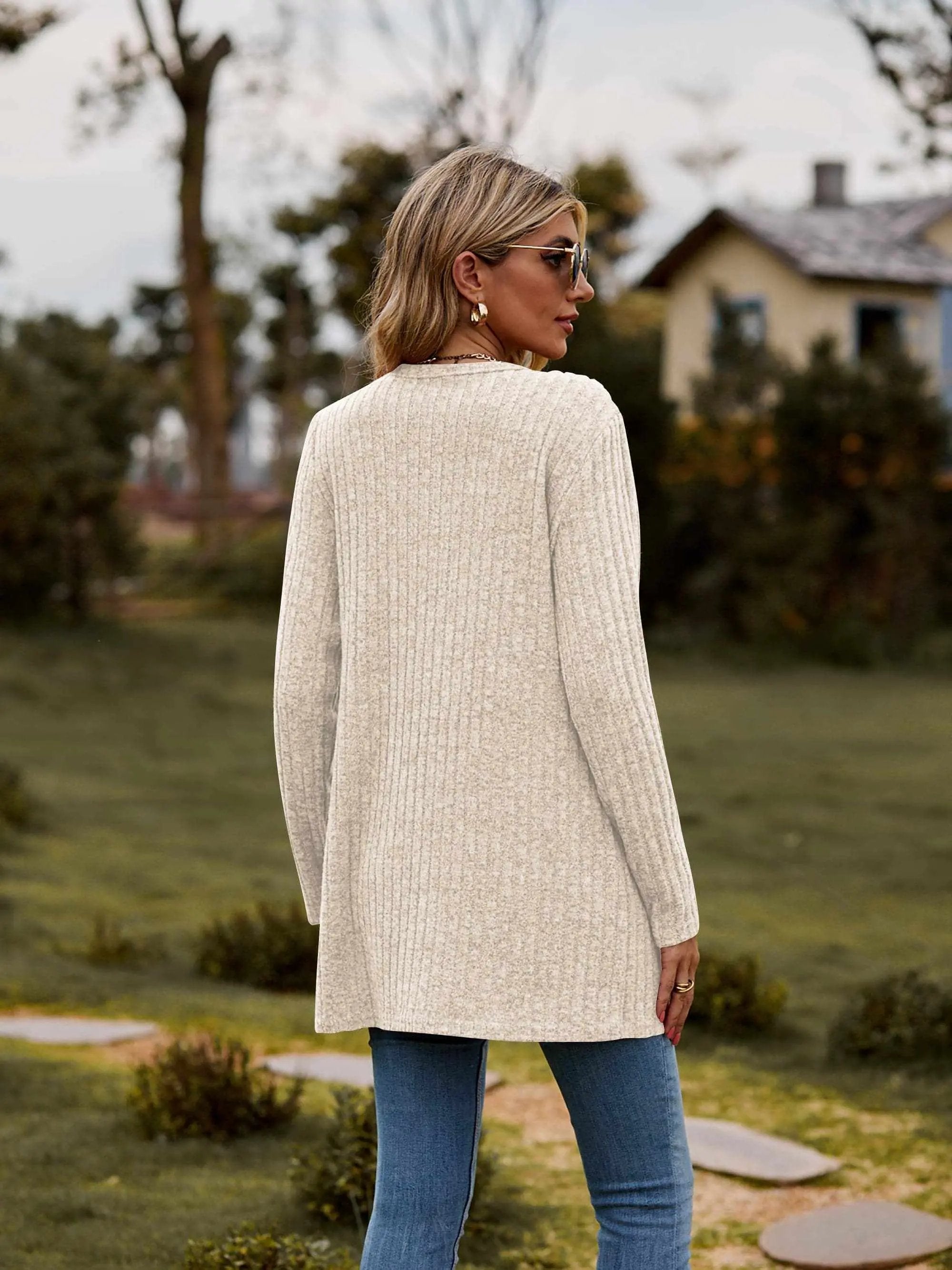 Heathered ribbed cardigan with pockets - Love Salve